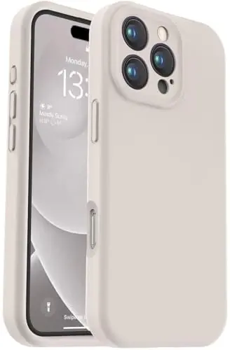 Vooii Compatible with iPhone 16 Pro Max Case, Liquid Silicone Upgrade [Camera Protection] [Soft Anti-Scratch Microfiber Lining] Shockproof Phone Case for iPhone 16 Pro Max 6.9 inch - Stone - VOOII