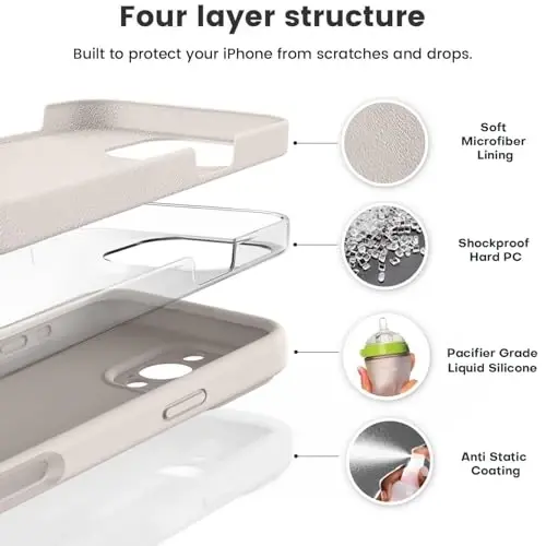 Vooii Compatible with iPhone 16 Pro Max Case, Liquid Silicone Upgrade [Camera Protection] [Soft Anti-Scratch Microfiber Lining] Shockproof Phone Case for iPhone 16 Pro Max 6.9 inch - Stone - 2