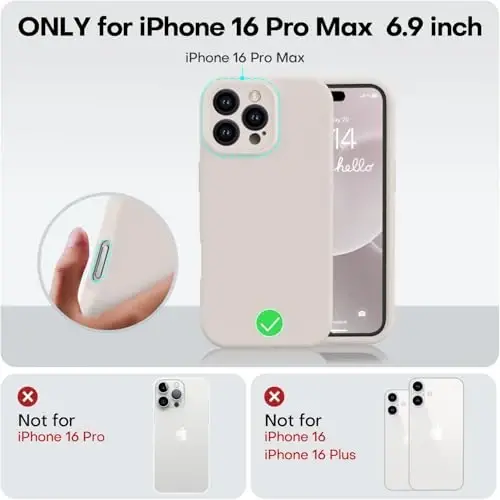 Vooii Compatible with iPhone 16 Pro Max Case, Liquid Silicone Upgrade [Camera Protection] [Soft Anti-Scratch Microfiber Lining] Shockproof Phone Case for iPhone 16 Pro Max 6.9 inch - Stone - 5