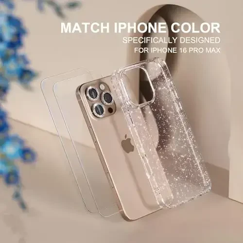 Choiche Compatible for iPhone 16 Pro Max Case Women Phone Case, Cute Bling Sparkly, Military Grade Protection, 3 Diamond Camera Lens Covers, 2 Tempered Glass Protectors, 6.9 inch (Glitter Clear) - 2