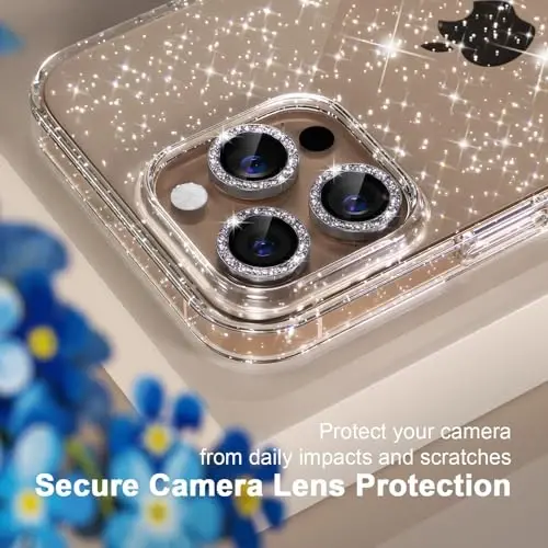 Choiche Compatible for iPhone 16 Pro Max Case Women Phone Case, Cute Bling Sparkly, Military Grade Protection, 3 Diamond Camera Lens Covers, 2 Tempered Glass Protectors, 6.9 inch (Glitter Clear) - 4