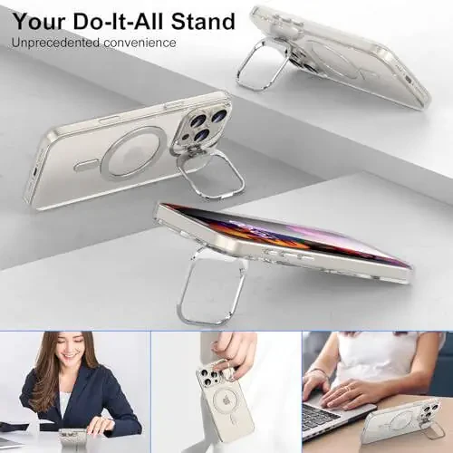 Designed for iPhone 16 Pro Max Case Magnetic with Kickstand & Screen Protector,Slim Shockproof Military protecive Buil-in Camera Ring Stand Phone Cover Case for 16 Pro Max 6.9inch 2024 (Clear) - 4