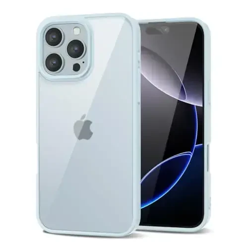 LoeoeL for iPhone 16 Pro Max Case Clear, Transparent Hybrid 16 Pro Max Phone Case [Hard Plastic & Soft Silicone Bumper] Acrylic Non Yellowing Thin Slim Protective Cover for Women, Light Blue 