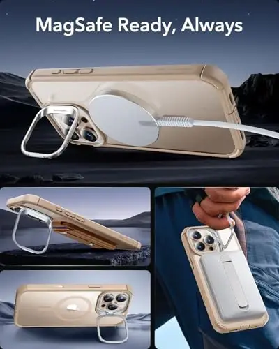 ESR for iPhone 16 Pro Max Case with Stand, Camera Control Button Compatible with MagSafe, Full-Body Military-Grade Drop Proof Case with Built-in 9H+ Tempered Glass Screen Protector, Clear Gold - 6