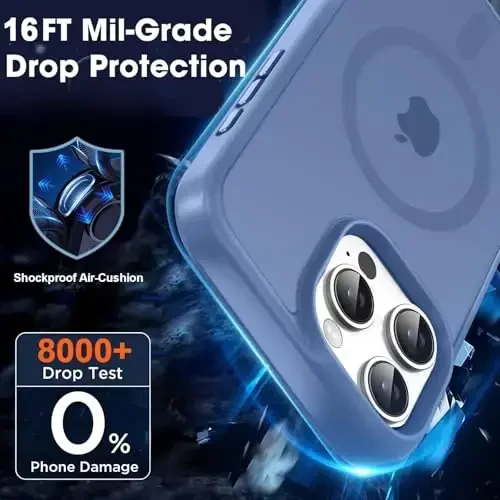 MOCCA Strong Magnetic for iPhone 16 Pro Max Phone Case, [Compatible with Magsafe][16FT Mil-Grade Drop Protection] Slim Thin Translucent Matte Protective Cover Case for iPhone 16 Pro Max Case, Blue - 4