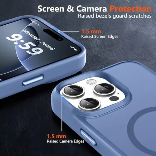 MOCCA Strong Magnetic for iPhone 16 Pro Max Phone Case, [Compatible with Magsafe][16FT Mil-Grade Drop Protection] Slim Thin Translucent Matte Protective Cover Case for iPhone 16 Pro Max Case, Blue - 5