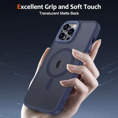 iPhone 16 Pro Max uchun Anuck Case magnit telefon qutisi MagSafe bilan mos keladi, yumshoq TPU bamper qattiq yarim shaffof mat orqa nozik zarbga chidamli himoya qopqog'i erkaklar ayollar qizlar uchun - to'q ko'k - 5