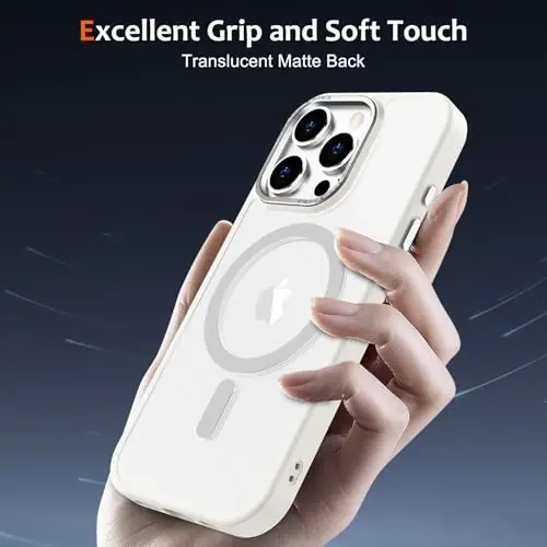 iPhone 16 Pro Max uchun Anuck g'ilofi MagSafe bilan mos keladigan magnit telefon g'ilofi, yumshoq TPU bumper qattiq shaffof mat orqa nozik zarbaga bardoshli himoya qopqog'i erkaklar ayollar qizlar uchun - krem oq - 8