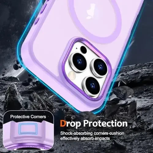 iPhone 16 Pro Max uchun Anuck g'ilofi MagSafe bilan mos keladigan magnit telefon g'ilofi, yumshoq TPU bumperli qattiq shaffof mat orqa yupqa zarbga chidamli himoya qopqog'i erkaklar ayollar qizlar uchun - och binafsha - 10