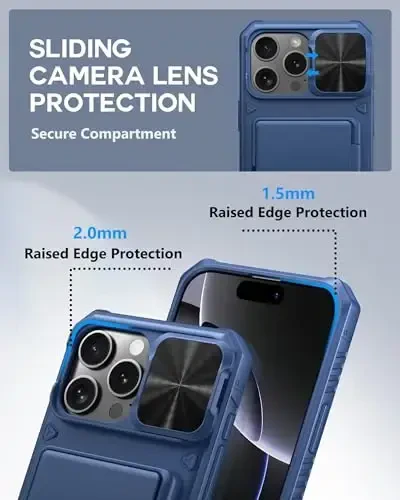 iPhone 16 Pro Max uchun ATATOO karta soladigan hamyonli gʻilof (3-5 ta kartani sigʻdira oladi) va sirgʻanuvchi linza qopqogʻi, harbiy darajadagi himoya, zarbaga chidamli hamyonli telefon gʻilofi iPhone 16 Pro Max 6.9