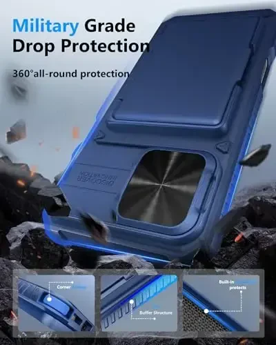 iPhone 16 Pro Max uchun ATATOO karta soladigan hamyonli gʻilof (3-5 ta kartani sigʻdira oladi) va sirgʻanuvchi linza qopqogʻi, harbiy darajadagi himoya, zarbaga chidamli hamyonli telefon gʻilofi iPhone 16 Pro Max 6.9