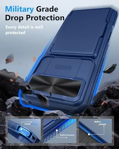 iPhone 16 Pro Max uchun ATATOO karta soladigan hamyonli gʻilof (3-5 ta kartani sigʻdira oladi) va sirgʻanuvchi linza qopqogʻi, harbiy darajadagi himoya, zarbaga chidamli hamyonli telefon gʻilofi iPhone 16 Pro Max 6.9