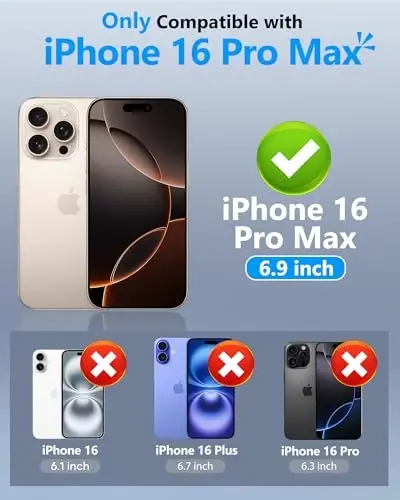 iPhone 16 Pro Max uchun ATATOO karta ushlagichli hamyonli g‘ilofi (3-5 ta kartani sig‘diradi) va sirg‘anuvchi linza qopqog‘i, harbiy darajadagi himoya, zarbga chidamli hamyonli telefon g‘ilofi iPhone 16 Pro Max 6.9