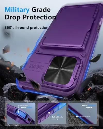 iPhone 16 Pro Max uchun ATATOO karta ushlagichli hamyonli g‘ilofi (3-5 ta kartani sig‘diradi) va sirg‘anuvchi linza qopqog‘i, harbiy darajadagi himoya, zarbga chidamli hamyonli telefon g‘ilofi iPhone 16 Pro Max 6.9