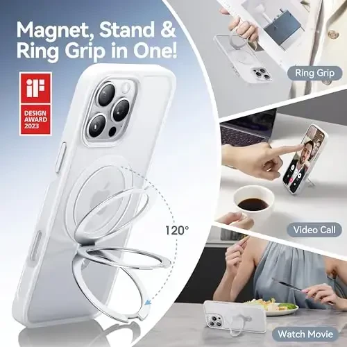 iPhone 16 Pro Max uchun CASEKOO Ultra-Magnetic stendi [Harbiy tomchidan himoya] [MagSafe bilan mos] Zarba o'tkazmaydigan shaffof matli ingichka halqali ushlagichli g'ilof iPhone 16 ProMax 6.9