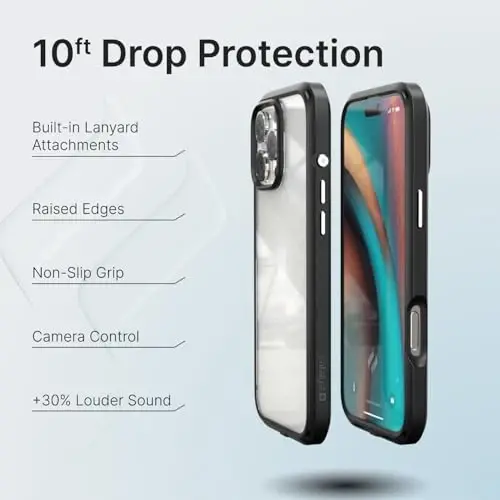 iPhone 16 Pro Max uchun Catalyst Influence g'ilofi, 2,5 barobar yuqori zarbga chidamlilik, sirpanmaydigan muzlatilgan qirralar va Magsafesiz tiniq orqa qismi, ko'tarilgan qirralar himoyasi, 30% balandroq oldinga audio, lanyard qo'shilgan - 2