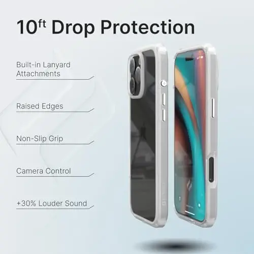 iPhone 16 Pro Max uchun Catalyst ta'sir o'tkazuvchi g'ilof, 2,5 barobar yuqori zarbga chidamli, sirpanmaydigan muzlatilgan qirralar va Magsafe bo'lmagan tiniq orqa qismi, ko'tarilgan qirralari himoyasi, 30% balandroq oldingi audio, lanyard bilan birga - 2