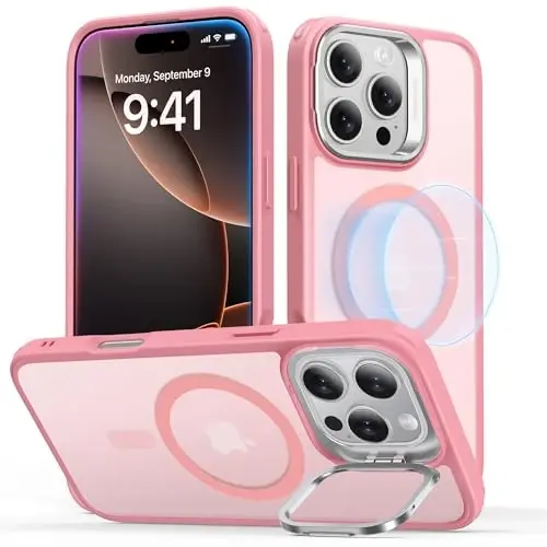 iPhone 16 Pro Max uchun ESR g‘ilofi, MagSafe bilan mos, harbiy darajadagi himoya g‘ilofi, o‘rnatilgan yashirin tayanchli telefon g‘ilofi, tirnalishga chidamli orqa qopqoq, Classic Series, muzlatilgan pushti - ESR
