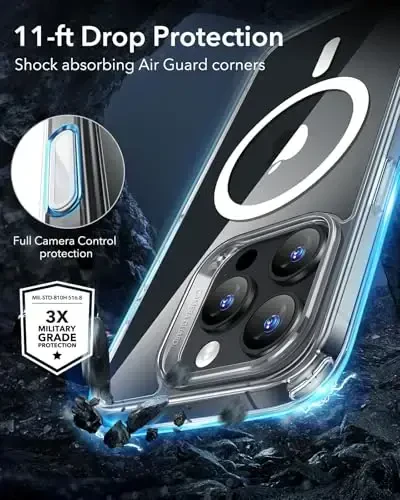 iPhone 16 Pro Max uchun ESR g'ilofi, MagSafe bilan mos, zarbaga chidamli harbiy darajadagi himoya, iPhone 16 Pro Max uchun magnit iPhone g'ilofi, klassik gibrid g'ilof (HaloLock), muzlatilgan qora - 1
