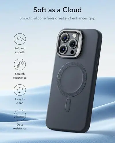 iPhone 16 Pro Max uchun ESR g'ilofi, stendli silikon g'ilof, MagSafe bilan mos, o'rnatilgan kamera stend, iPhone 16 Pro Max uchun magnit telefon g'ilofi, Cloud Series, qora - ESR (1)