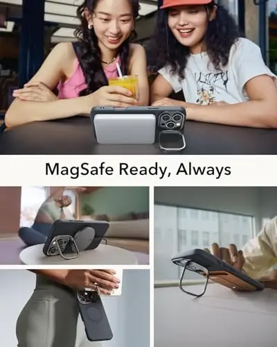 iPhone 16 Pro Max uchun ESR g'ilofi, stendli silikon g'ilof, MagSafe bilan mos, o'rnatilgan kamera stend, iPhone 16 Pro Max uchun magnit telefon g'ilofi, Cloud Series, qora - 4