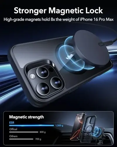 iPhone 16 Pro Max uchun ESR g‘ilofi, tayanchli, harbiy darajadagi zarbaga chidamli himoya, to‘liq sozlanishi mumkin bo‘lgan magnit Flickstand telefon g‘ilofi, MagSafe aksessuarlari bilan mos keladi, Boost seriyasi, toza qora - 4
