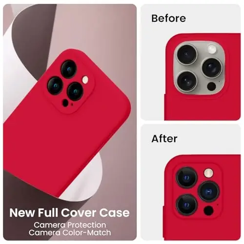 iPhone 16 Pro Max uchun FireNova g‘ilofi, yangilangan silikon [Kamera himoyasi] telefon g‘ilofi [2 ta ekran himoyachisi] bilan, ichida yumshoq tirnalishga qarshi mikrofiber qoplamasi, 2024, To‘q qizil - 3