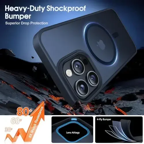 iPhone 16 Pro Max uchun JAME g‘ilofi, [Magsafe bilan mos], [Harbiy darajadagi himoya], [Kamera stend qo‘riqligi bilan] zarbga chidamli ingichka g‘ilof iPhone 16 Pro Max uchun, 6.9 dyuym, och binafsha - 3