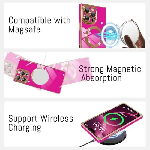 iPhone 16 Pro Max uchun KANGHAR magnitli g‘ilof [MagSafe bilan mos keladi] Hashamatli yoqimli qoplama dizayni, to‘liq korpusli tirnalishga qarshi va zarbaga chidamli himoya g‘ilofi, to‘q pushti rang - 5