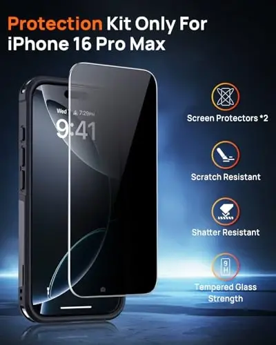 iPhone 16 Pro Max uchun Lanhiem magnitli g‘ilof, maxfiylikni himoyalovchi ekran plyonkasi bilan [MagSafe bilan mos], zarbaga chidamli harbiy darajadagi himoya g‘ilofi (Qora) - 6