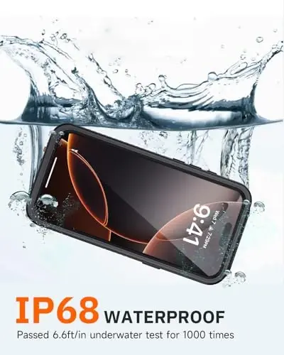 iPhone 16 Pro Max uchun Lanhiem maxfiylik g‘ilofi, IP68 suv va chang o‘tkazmaydi, [MagSafe bilan mos] [O‘rnatilgan josuslikka qarshi ekran himoyachisi] Mustahkam to‘liq korpusli magnit telefon g‘ilofi (Qora/Shaffof) - 2