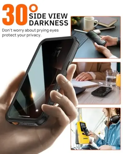 iPhone 16 Pro Max uchun Lanhiem maxfiylik g‘ilofi, IP68 suv va chang o‘tkazmaydi, [MagSafe bilan mos] [O‘rnatilgan josuslikka qarshi ekran himoyachisi] Mustahkam to‘liq korpusli magnit telefon g‘ilofi (Qora/Shaffof) - 4