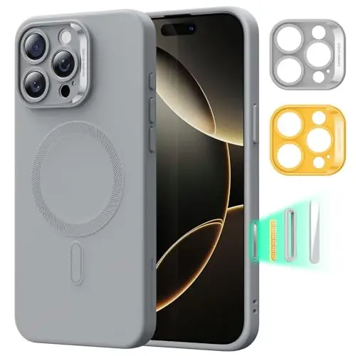iPhone 16 Pro Max uchun MagSafe bilan ESR g‘ilofi, magnit zaryadlashni qo‘llab-quvvatlaydi, silliq va ingichka silikon g‘ilof, zarbga chidamli, to‘liq ekran va kamera himoyasi, yumshoq mikrofiber astar, kulrang - ESR