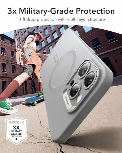 iPhone 16 Pro Max uchun MagSafe bilan ESR g‘ilofi, magnit zaryadlashni qo‘llab-quvvatlaydi, silliq va ingichka silikon g‘ilof, zarbga chidamli, to‘liq ekran va kamera himoyasi, yumshoq mikrofiber astar, kulrang - ESR (1)