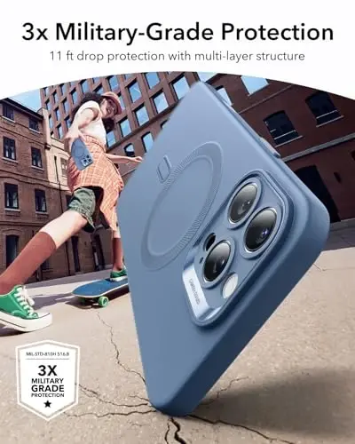 iPhone 16 Pro Max uchun MagSafe bilan ESR g‘ilofi, Magnitli zaryadlashni qo‘llab-quvvatlaydi, Silliq va ingichka silikon g‘ilof, Zarba o‘tkazmaydigan, To‘liq ekran va kamera himoyasi, Yumshoq mikrofiber astar, Och ko‘k - ESR (1)