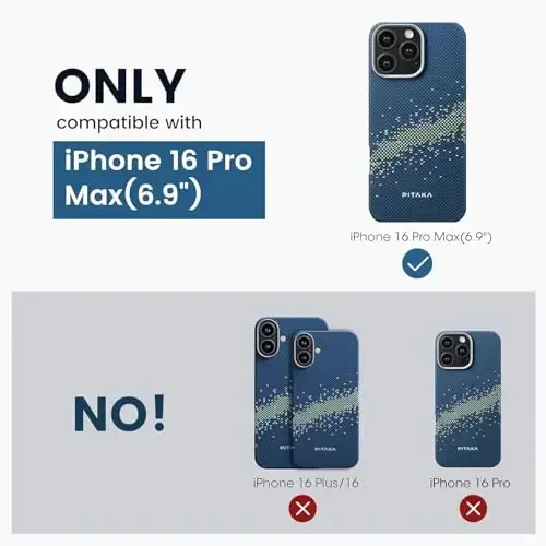 iPhone 16 Pro Max uchun MagSafe bilan mos keladigan Pitaka g'ilofi, Yupqa va Yengil G'ilof iPhone 16 Pro Max uchun g'ilofsiz his bilan, 1500D Aramid tolali to'quv [Taktil to'quv-Sut yo'li galaktikasi] - 6