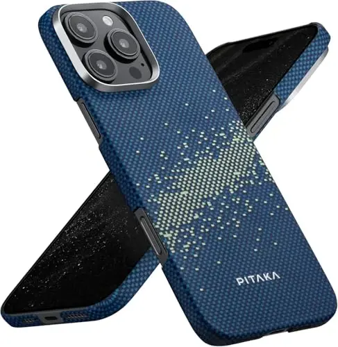 iPhone 16 Pro Max uchun MagSafe bilan mos keladigan Pitaka g'ilofi, Yupqa va Yengil G'ilof iPhone 16 Pro Max uchun g'ilofsiz his bilan, 1500D Aramid tolali to'quv [Taktil to'quv-Sut yo'li galaktikasi] 