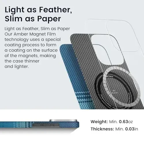 iPhone 16 Pro Max uchun MagSafe bilan mos keladigan pitaka, yupqa va engil g'ilof iPhone 16 Pro Max uchun g'ilofsiz tuyg'u bilan, 1500D aramid tolali to'quv [Taktil to'quv-Oy chi - 4