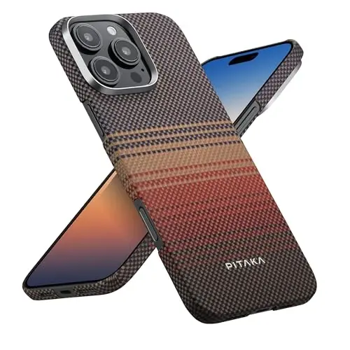 iPhone 16 Pro Max uchun MagSafe bilan mos keladigan pitaka, Yupqa va Yengil G'ilof iPhone 16 Pro Max g'ilofsiz his qilish bilan, 1500D Aramid tolasi to'qilgan [Taktil to'quv-Kun botishi] 