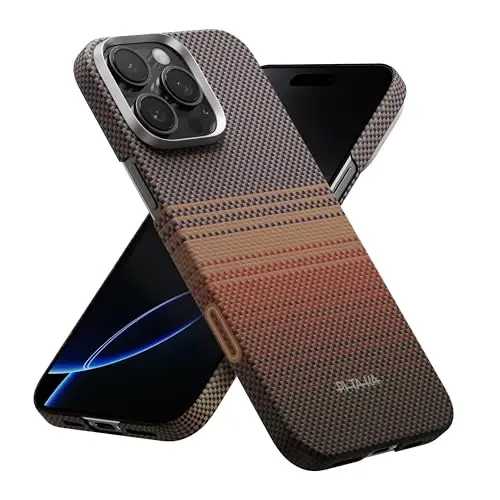 iPhone 16 Pro Max uchun MagSafe bilan mos keladigan pitaka, Yupqa va Yengil G'ilof iPhone 16 Pro Max g'ilofsiz his qilish bilan, 1500D Aramid tolasi to'qilgan [Taktil to'quv-Kun botishi] 