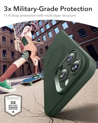 iPhone 16 Pro Max uchun MagSafe'li ESR g'ilofi, magnit zaryadlashni qo'llab-quvvatlaydi, silliq va ingichka silikon g'ilof, zarbga chidamli, to'liq ekran va kamera himoyasi, yumshoq mikrofiber astar, yashil - 3