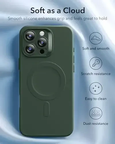 iPhone 16 Pro Max uchun MagSafe'li ESR g'ilofi, magnit zaryadlashni qo'llab-quvvatlaydi, silliq va ingichka silikon g'ilof, zarbga chidamli, to'liq ekran va kamera himoyasi, yumshoq mikrofiber astar, yashil - 5