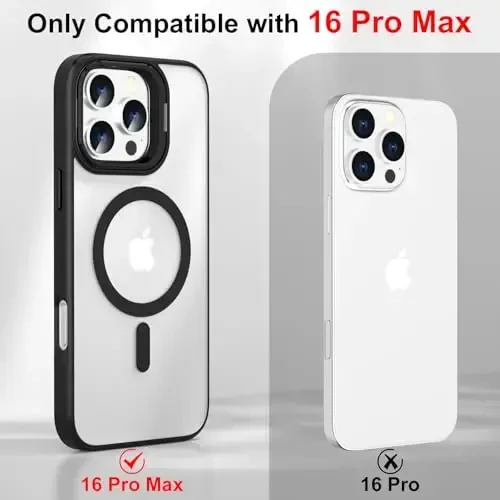 iPhone 16 Pro Max uchun mo'ljallangan g'ilof, magnitli, oyoqli, ingichka zarbga chidamli harbiy himoya, o'rnatilgan kamera halqali stend telefon qopqog'i 16 Pro Max 6.9 dyuym 2024 (Qorong'i) - 6
