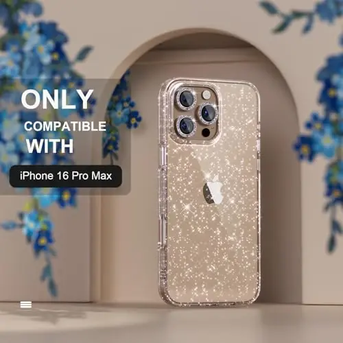 iPhone 16 Pro Max uchun mos Choiche ayollar telefon qutisi, chiroyli yaltiroq, harbiy darajadagi himoya, 3 ta olmosli kamera linzalari qopqog'i, 2 ta temperli shisha himoyachisi, 6,9 dyuym (Yaltiroq tiniq) - 3