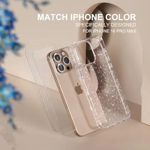 iPhone 16 Pro Max uchun mos Choiche ayollar telefon qutisi, chiroyli yaltiroq, harbiy darajadagi himoya, 3 ta olmosli kamera linzalari qopqog'i, 2 ta temperli shisha himoyachisi, 6,9 dyuym (Yaltiroq tiniq) - CHOICHE (1)