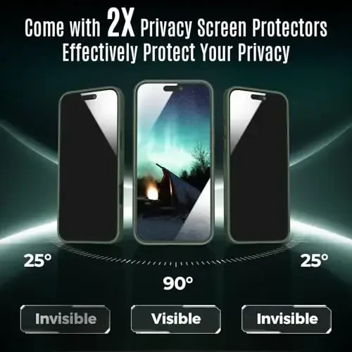 iPhone 16 Pro Max uchun Symcele dizayni, MagSafe bilan mos, X2 maxfiylik ekran himoyachilari bilan, [Kamera himoyasi] [15FT Harbiy tomchi himoyasi] Zarba o'tkazmaydigan telefon qutisi, 2024, Alp tog'lari yashili - SYMCELE (1)