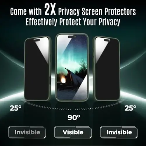 iPhone 16 Pro Max uchun Symcele dizayni, MagSafe bilan mos, X2 maxfiylik ekran himoyachilari bilan, [Kamera himoyasi] [15FT Harbiy tomchi himoyasi] Zarba o'tkazmaydigan telefon qutisi, 2024, Alp tog'lari yashili - 2