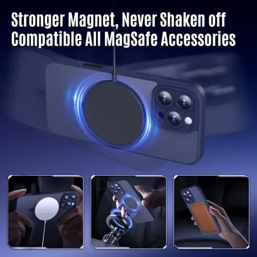 iPhone 16 Pro Max uchun Symcele dizayni, MagSafe bilan mos, X2 maxfiylik ekran himoyachilari, [Kamera himoyasi] [15FT harbiy tomchi himoyasi] zarbga chidamli telefon qutisi, 2024, to'q ko'k - 3