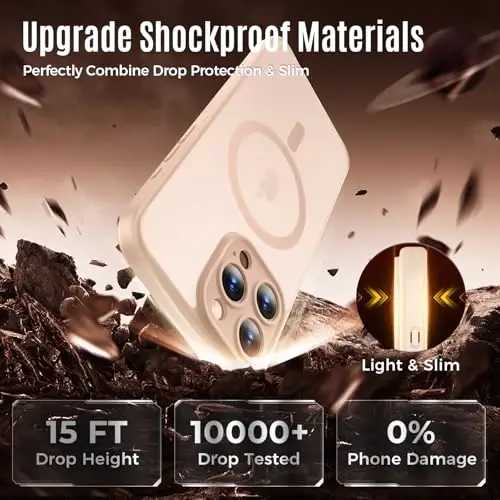 iPhone 16 Pro Max uchun Symcele mo'ljallangan g'ilof, MagSafe bilan mos, X2 maxfiylik ekran himoyachilari bilan, [Kamera himoyasi] [15FT Harbiy tomchi himoyasi] Zarba o'tkazmaydigan telefon g'ilofi, 2024, Ochiq jigarrang - 5