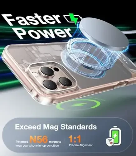 iPhone 16 Pro Max uchun TORRAS Diamond Clear g‘ilofi | Kuchli magnit va uzluksiz tirgak, MagSafe uchun mos, harbiy darajadagi zarbadan himoya, mustahkam sozlanishi o‘rnatilgan tayanch, ingichka sarg‘ayishga qarshi - 3